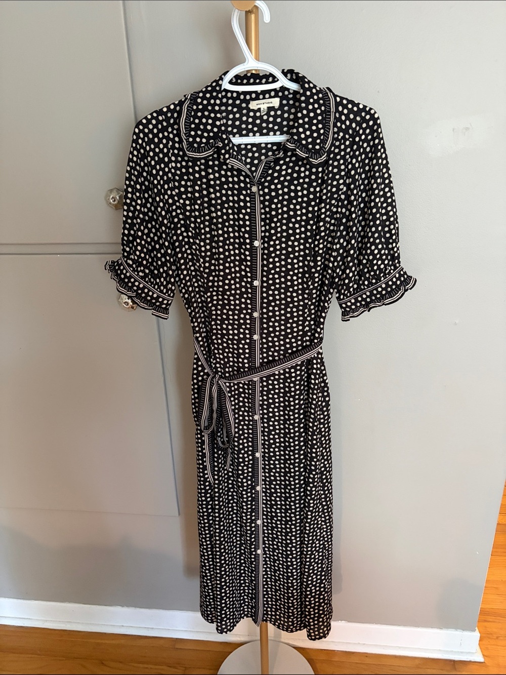 Max Studio Polka Dot Button-Front Dress with Tie Waist